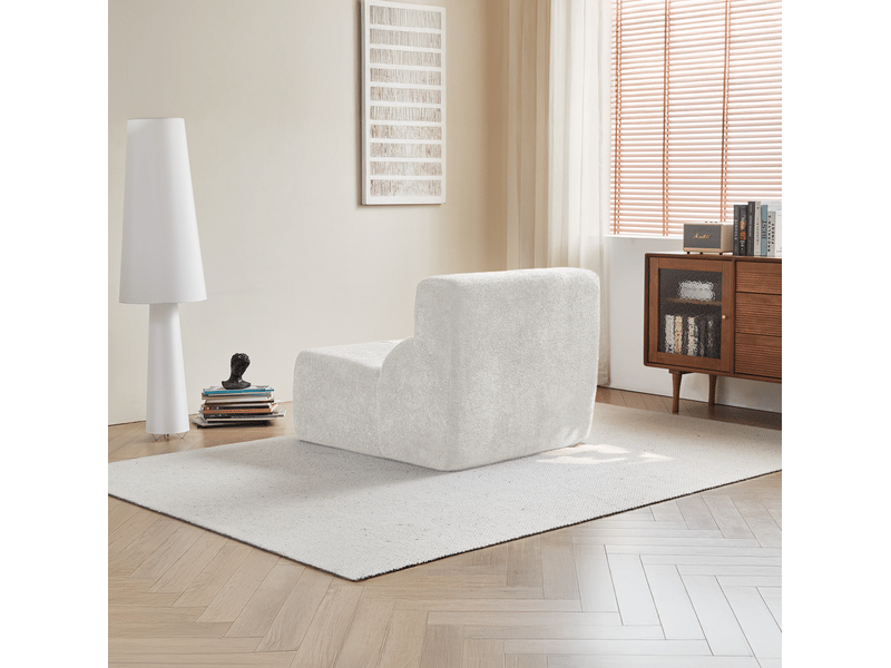 Fauteuil fixe 1 place en velours blanc, canapé compressé sans montage au style moderne pour votre salon - Conforama E