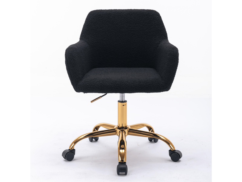  Chaise de bureau - 54.9x39.8x84.3cm - pivotante en tissu bouclé, hauteur réglable, fauteuil pied métal doré - noir  - Conforama A