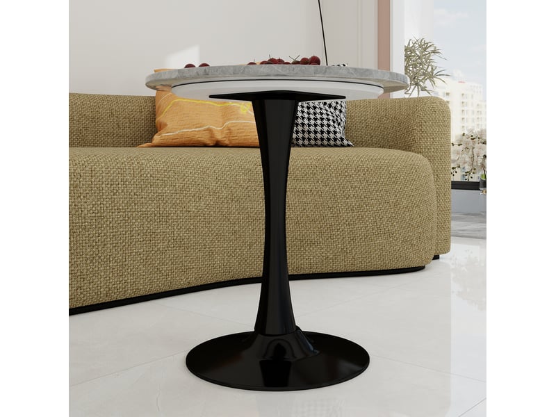  Table à manger ronde 70 cm en marbre artificiel gris, piètement noir  - Conforama E