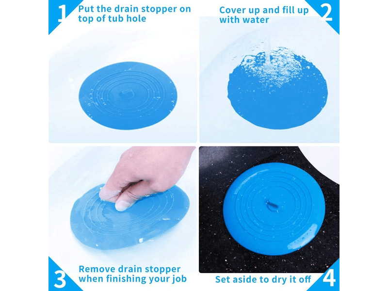 Bouchon de baignoire en silicone, bouchon d'évier, diamètre 15,3 cm, bouchon de vidange universel (1 pièce, bleu)  - Conforama C
