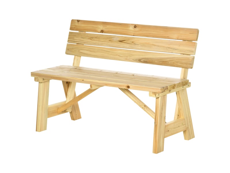  Banc de jardin en bois 2 places avec lattes et dossier haut, 116 x 56 x 80 cm, couleur naturelle  - Conforama B