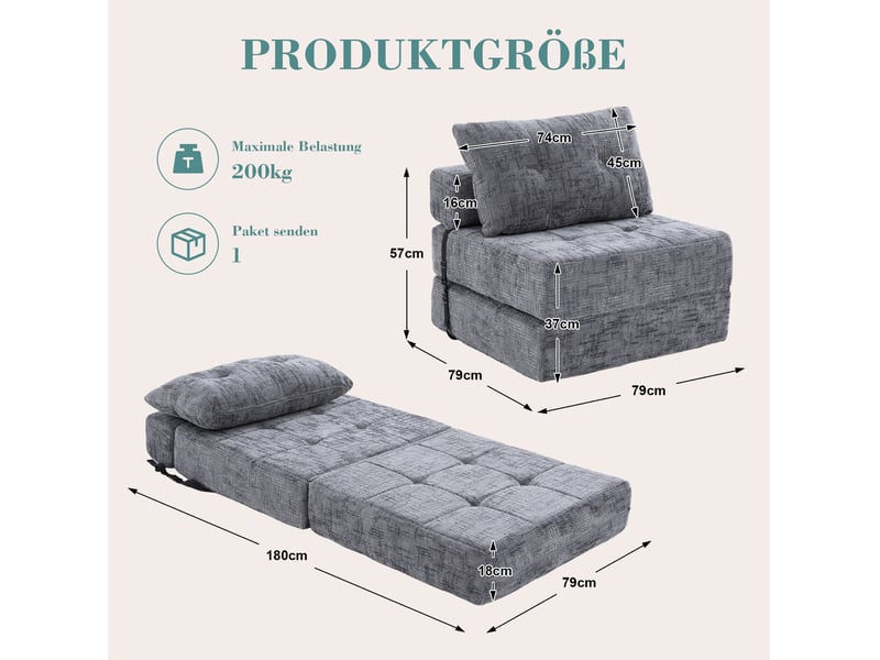  Canapé-lit pliant modenvie en chenille gris 79 x 79 x 57 cm  - Conforama C