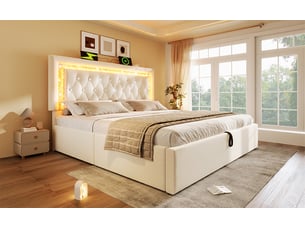 Lit avec rangement 160x200 cm <strong></strong> <strong></strong> coloris beige