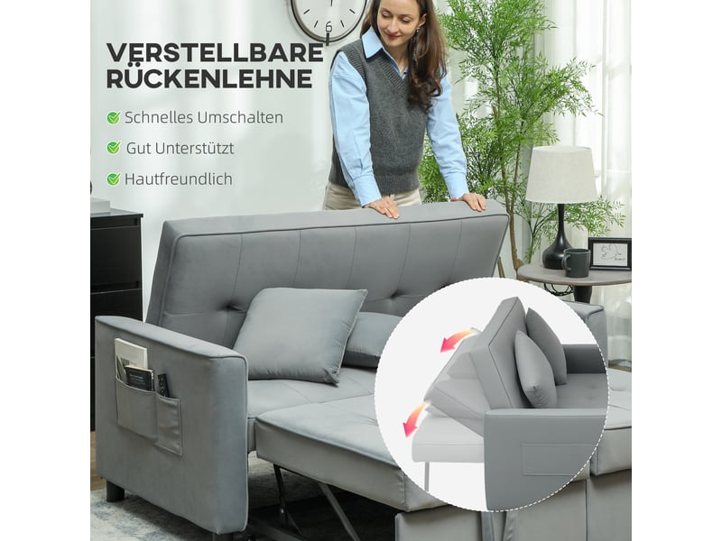  Canapé d'angle, canapé convertible – dossier réglable, gris, en velours, avec rangement, 2 places  - Conforama E