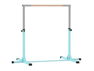 Barre de gymnastique enfant 194x121 cm réglable en hauteur métal et bois cyan