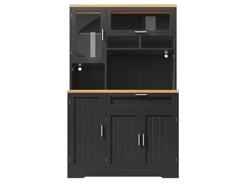  Meuble de cuisine muvano, buffet haut de cuisine avec vitrine, éclairage led, noir, 104 × 40 × 180 cm  - Conforama A
