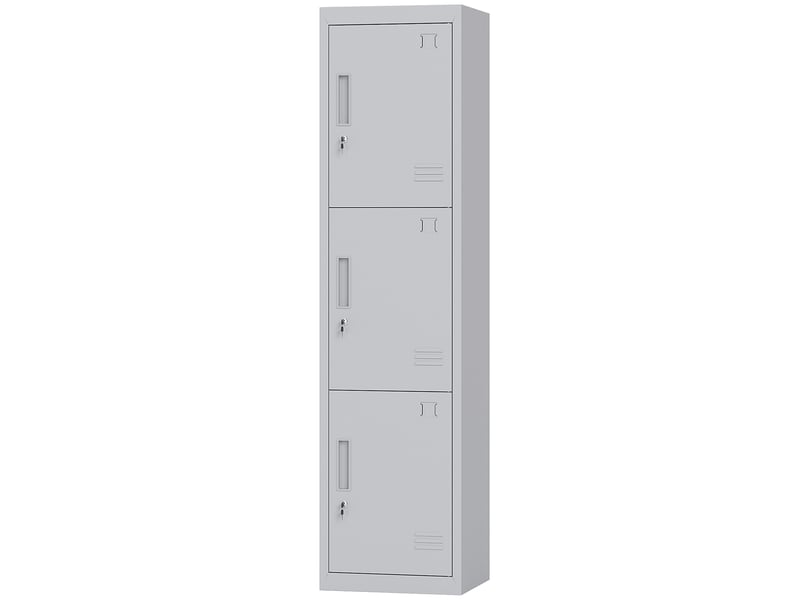  Armoire de bureau en acier avec 3 portes indépendantes, serrure et 2 clés, 45 x 38 x 180 cm, gris clair  - Conforama B