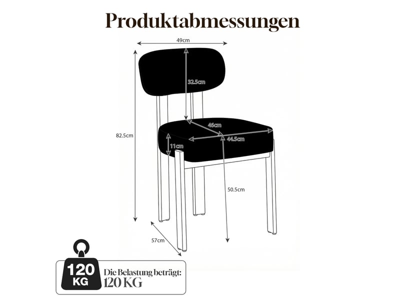  Lot de 2 chaises de salle à manger vintage modernes en lin noir, dossier courbé et confort rembourré  - Conforama C