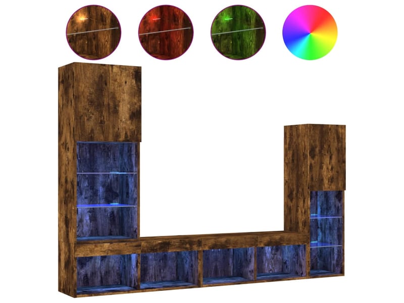  Unités murales tv avec led 4 pcs chêne fumé bois d'ingénierie  - Conforama A