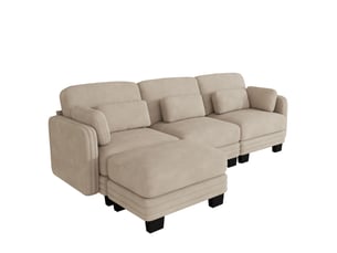 Canapé d'angle modulable,253x143x88 cm,3 places avec ottomane,chenille,beige clair