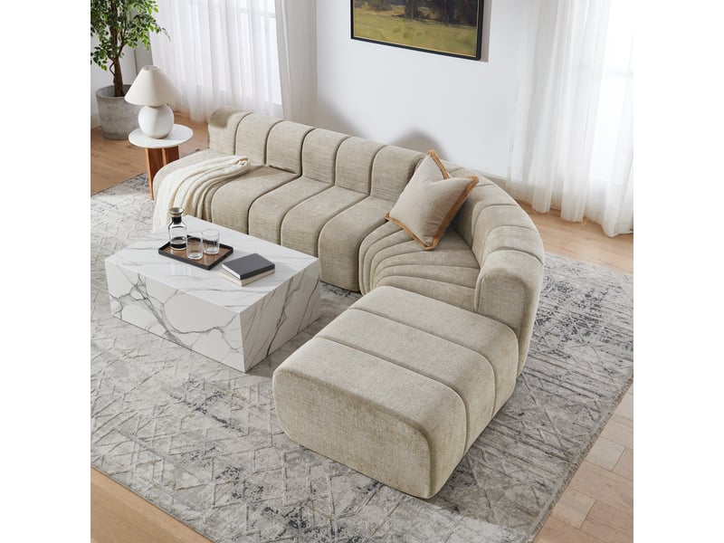 Canapé d’angle modulable 4 places en chenille marron, modules indépendants configurables pour salon et espace détente - Conforama C