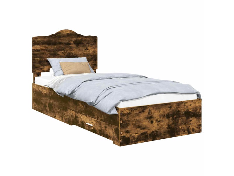  Lit simple- lit adulte -  cadre de lit chêne fumé 100 x 200 cm bois d'ingénierie  - Conforama A