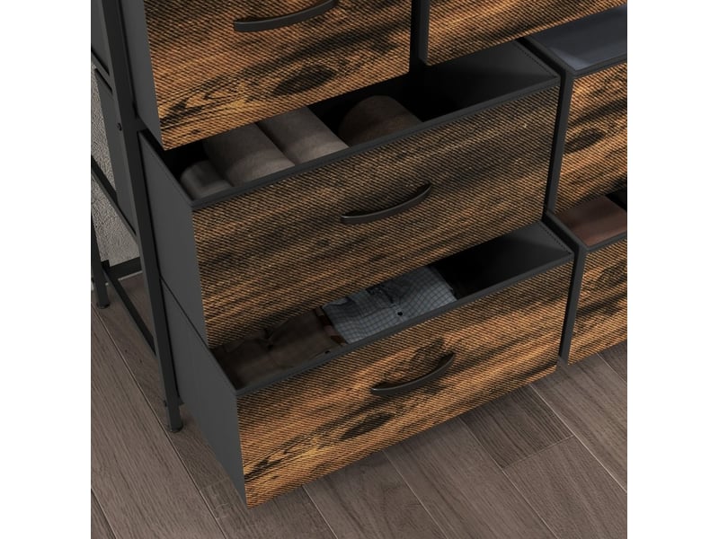 Buffet bas 98x29x85 cm marron, 7 tiroirs en polyester, structure mdf et acier, rangement avec anti-basculement - Conforama E