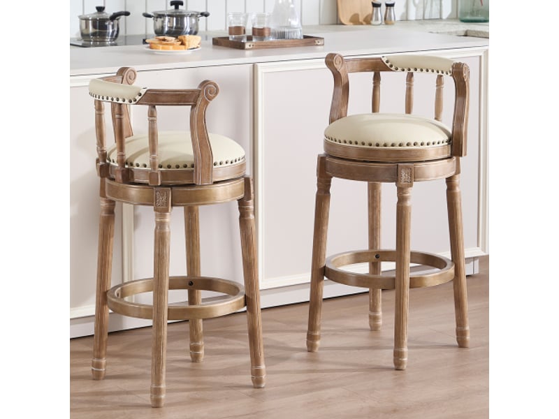  Tabouret de bar pivotant, tabouret blanc avec pieds en bois, en cuir  - Conforama B