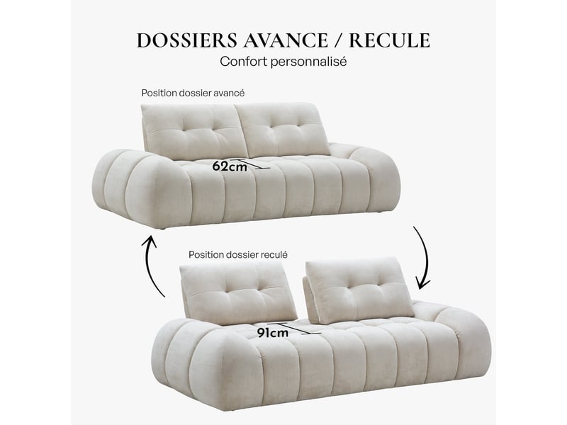 Canapé 3 places en tissu capitonné beige - Conforama D