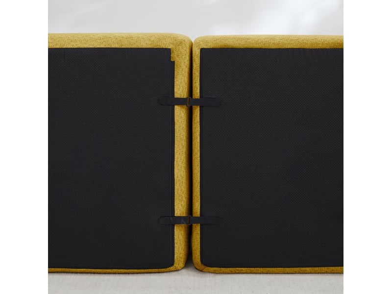  Canapé modulaire 2 places jaune en tissu bouclette avec 2 ottomans, mousse 32d et modules antidérapants pour salon  - Conforama D