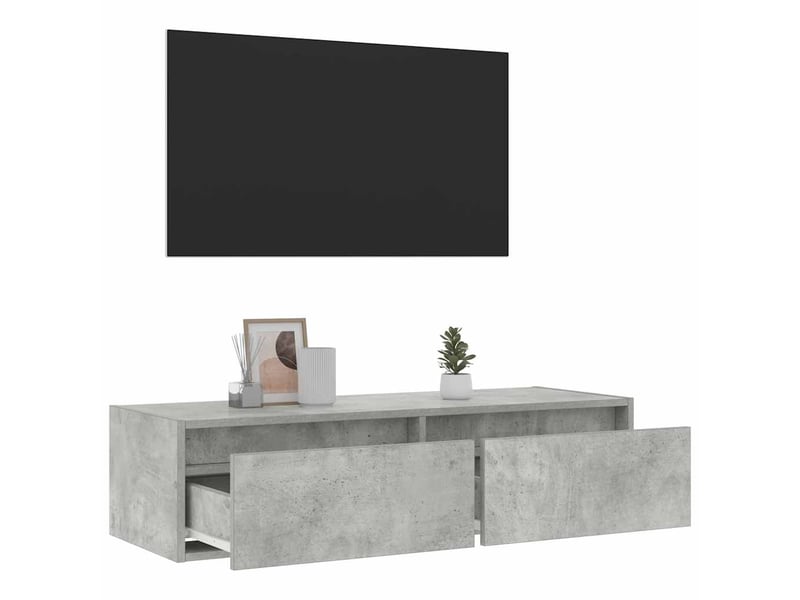  Meuble tv - banc tv - meuble de rangement avec lumières led gris béton 100x35,5x25 cm  - Conforama E