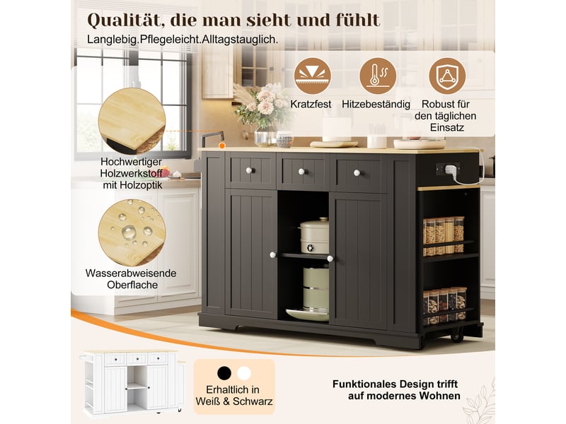  Îlot de cuisine avec table extensible noir et naturel 138-213 x 55 x 93 cm  - Conforama E