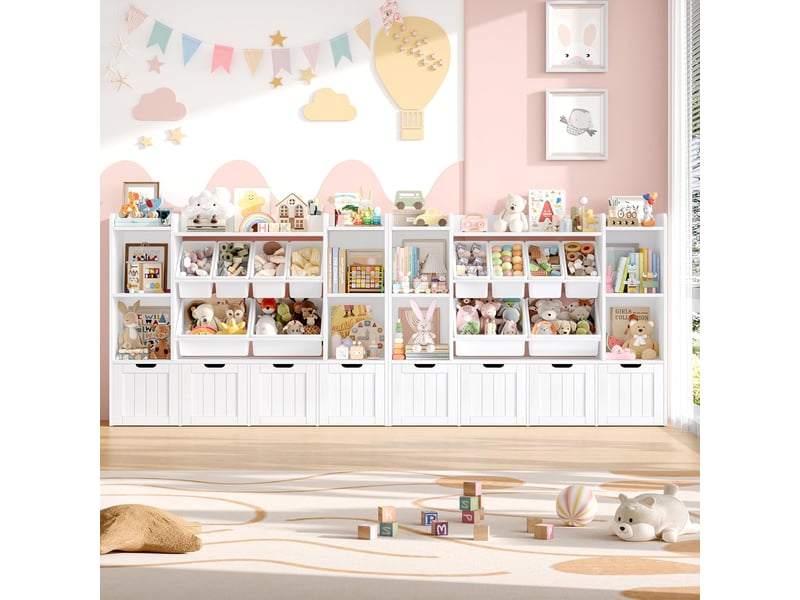  Meuble rangement enfant, bibliothèque enfant 140x30x106cm, blanc  - Conforama D