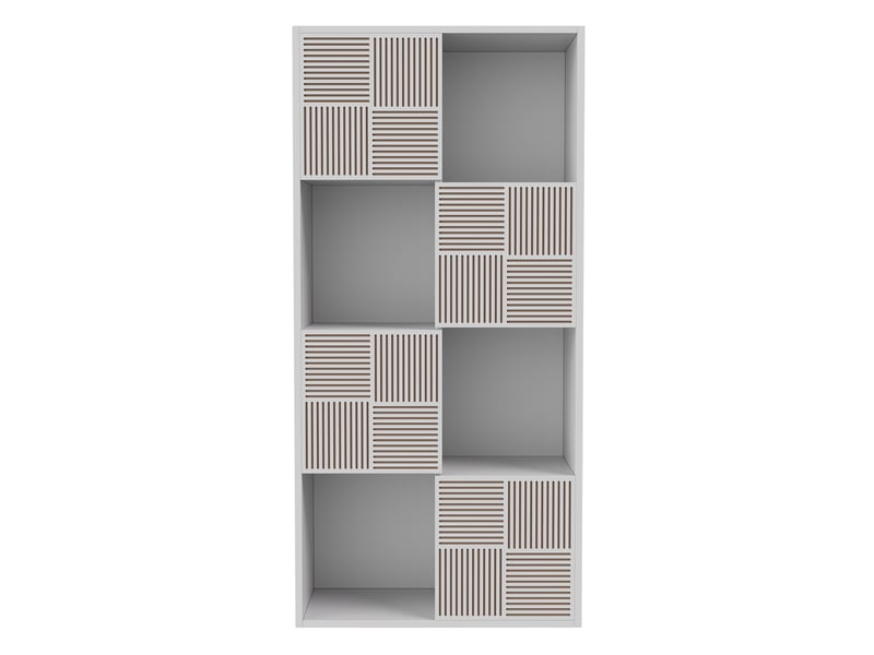 Bibliothèque - 125 x 30 x 60 cm - blanc ivoire - meuble de rangement avec portes à effet lattes et niches - meuble tv ou étagère polyvalent  - Conforama D