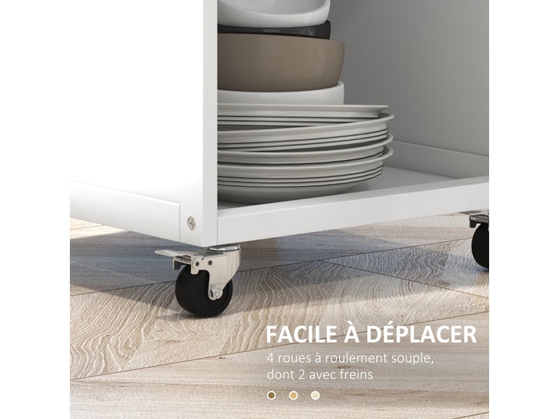  Chariot de service - desserte de cuisine à roulettes - tiroir, porte-serviette -  blanc, placard  - Conforama W