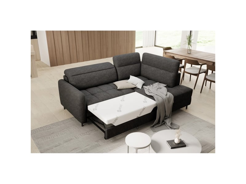 Canapé d'angle droit convertible barnea 208 cm gris foncé en tissu chenille avec rangement - Conforama B