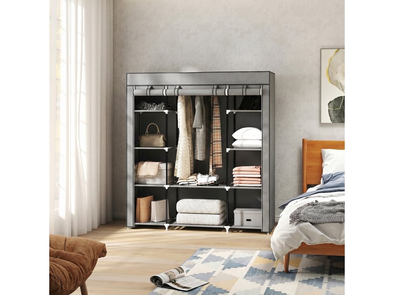  Armoire pliable en tissu avec tringle et étagères, 150 x 43 x 162,5 cm, gris clair  - Conforama D