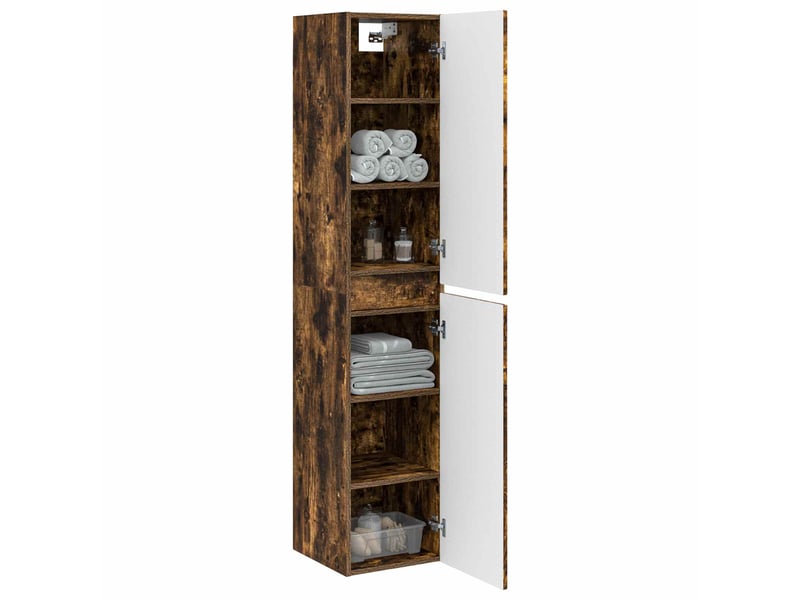 Cabinet salle de bain mural, meuble de rangement chêne fumé 33x34.5x160 cm shl7492  - Conforama C