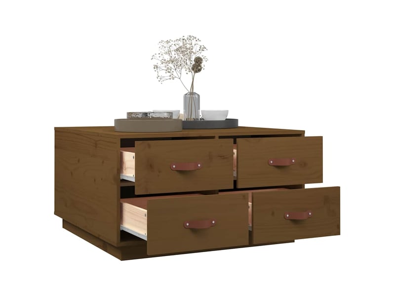  Table basse - table de salon - table à thé marron miel 80x80x45 cm bois massif de pin  - Conforama E