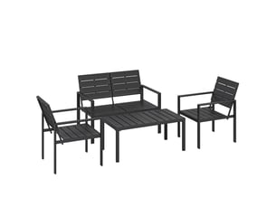 Salon de jardin 4 places 104x71x76,5 cm avec canapé 2 places, 2 fauteuils, table basse, métal noir