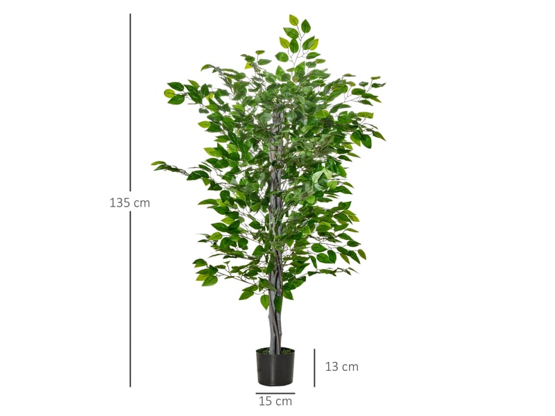  Ficus artificiel 135 cm – vert – feuillage modulable en plastique, pot noir lesté pour intérieur et extérieur  - Conforama C