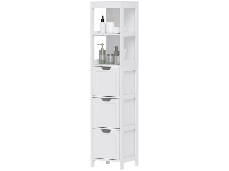  Meuble de salle de bain, 2 étagères, 3 tiroirs, matériau hydrofuge, blanc  - Conforama B