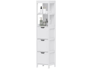 Meuble de salle de bain, 2 étagères, 3 tiroirs, matériau hydrofuge, blanc