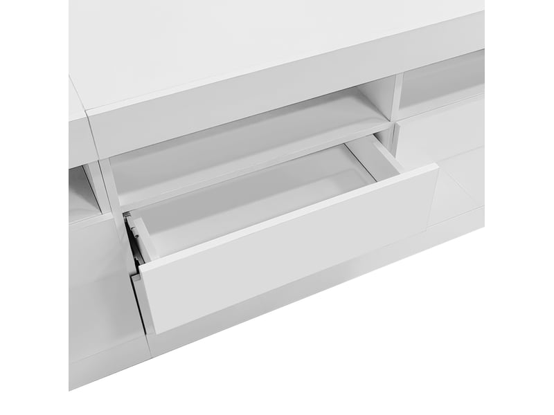  Meuble tv 160x35x60 cm led façade haute brillance panneau de particules blanc  - Conforama D