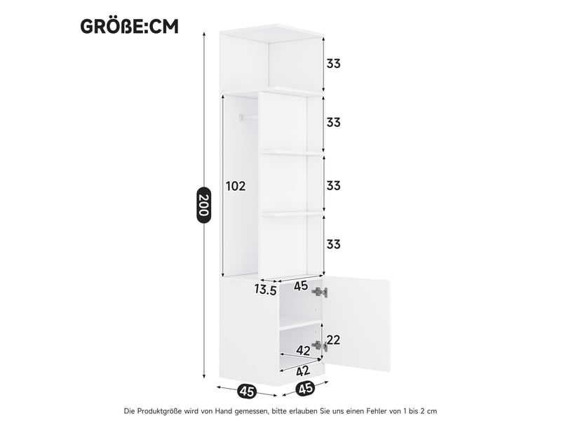  Grande armoire 200 x 225 x 45 cm, blanche, armoire 3 tringles et 4 tiroirs, grand rangement design pour chambre, chambre enfant, couloir et bureau  - Conforama C
