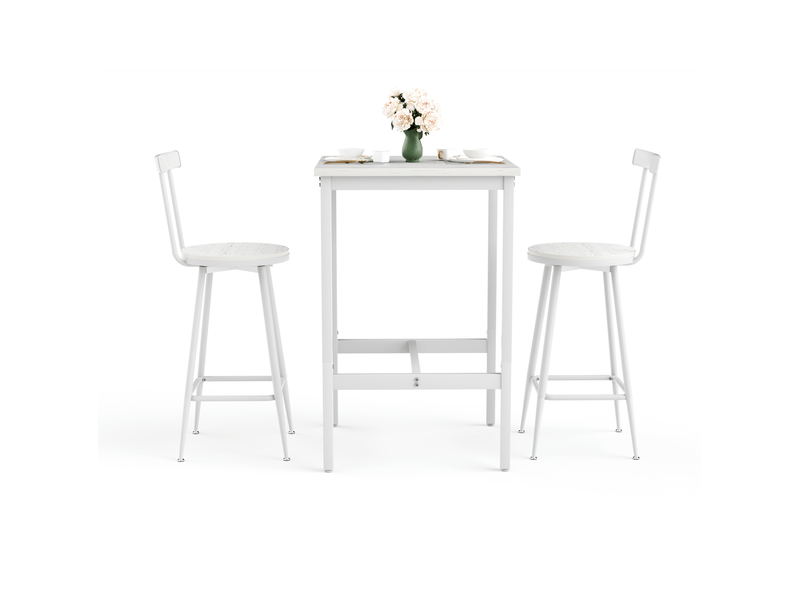  Ensemble table de bar 60x92 cm, 2 tabourets, style industriel, salle à manger et salon, meuble salon, aggloméré, blanc  - Conforama A