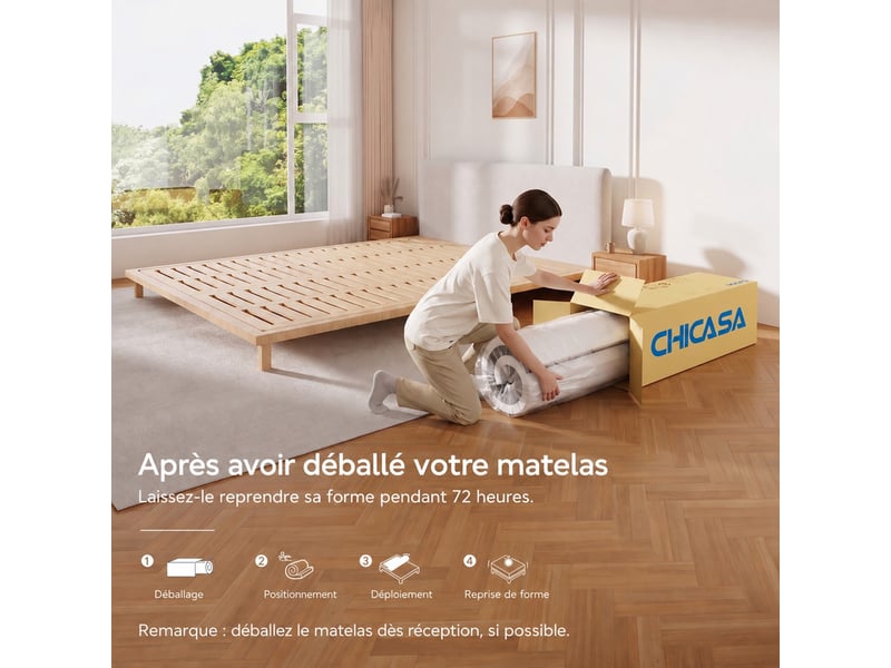  Chicasa 90x200 matelas mémoire,épaisseur 21cm,7 zones de confort,réversible ultra respirant,couvercle extérieur amovible Réversible Ultra respirant - Conforama E