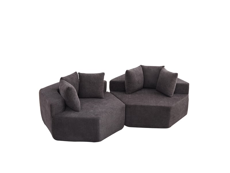  Fauteuil simple - 122x138x76cm - modulables en chenille bouclée avec 6 coussins &amp; ressorts ensachés - gris  - Conforama A