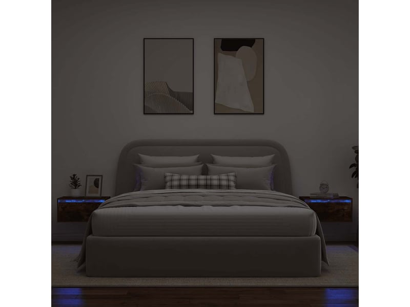  Lot de 2 table de chevet mural avec lumières led chêne fumé shl37087  - Conforama E