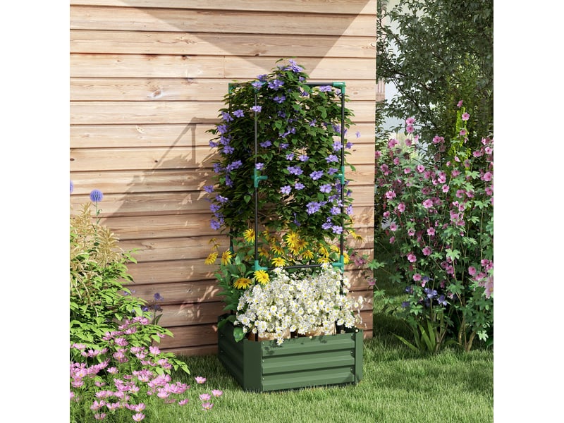 Bac surélevé en acier vert avec support de culture réglable, 61 x 61 x 140 cm, idéal jardin et balcon - Conforama B
