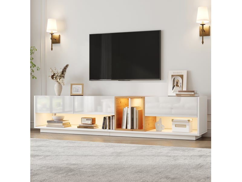  Meuble tv blanc en panneaux de particules, 190 x 38 x 42 cm, éclairage led  - Conforama B
