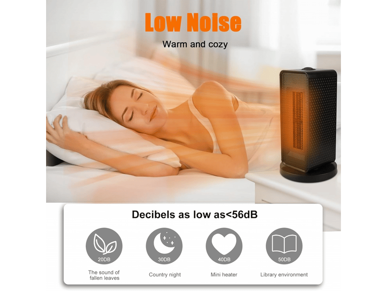 Chauffage électrique portable 1200 w ptc avec thermostat, balançoire à 90 °, 3 modes, protection de sécurité, noir - Conforama E