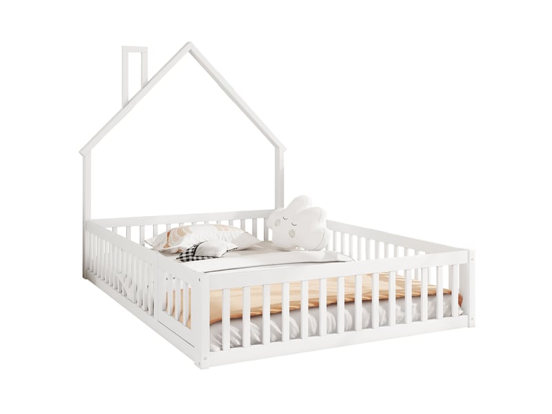  Lit cabane enfant avec cheminée 140 x 200 cm blanc en pin et mdf  - Conforama A
