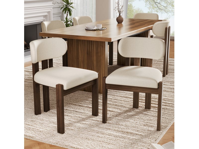  Lot de 6 chaises de salle à manger 54x54x79 cm en tissu bouclette, noyer  - Conforama B