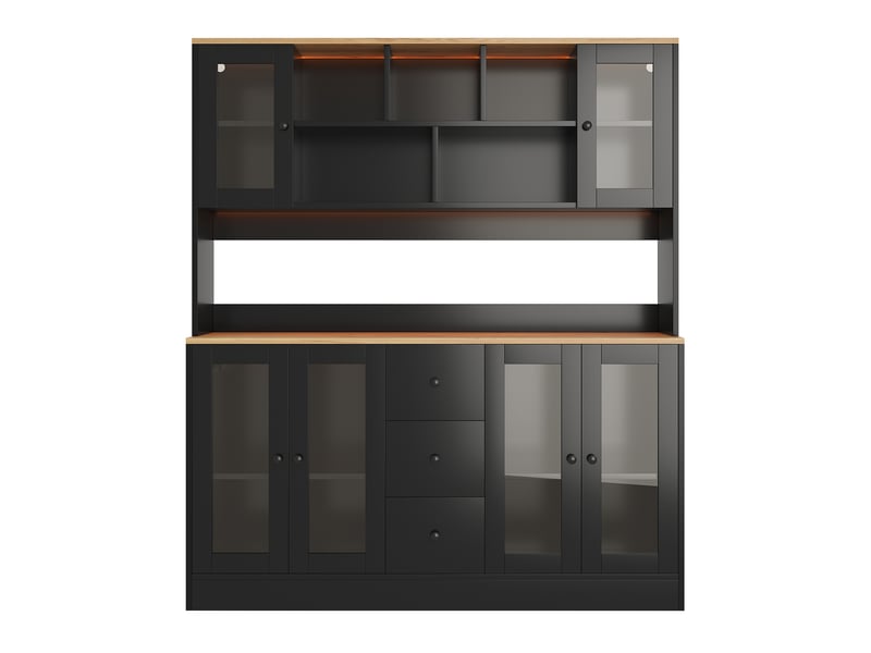  Buffet de cuisine haut 150x40x173 cm, meuble vaisselle avec 6 portes et 3 tiroirs, grand rangement cuisine noir et bois naturel  - Conforama A