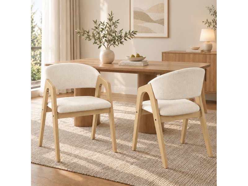  Lot de 2 chaises de salle à manger en bois et lin, beige et ton naturel  - Conforama B