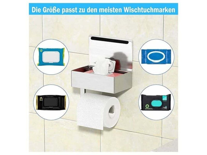  Enowelir support mural porte papier toilette avec boîte à lingettes humides en acier inoxydable sans perçage et étagère pour salle de bain  - Conforama C
