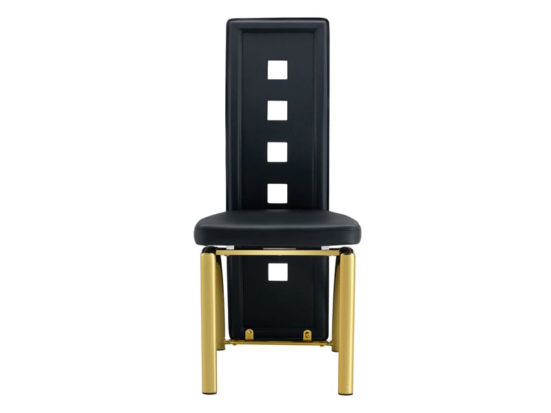 Chaise de salle à manger lot de 6 avec dossier ajouré et assise rembourrée, en polyuréthane noir et métal doré - Conforama A