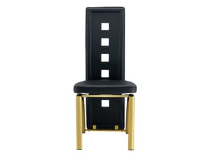 Chaise de salle à manger lot de 6 avec dossier ajouré et assise rembourrée, en polyuréthane noir et métal doré