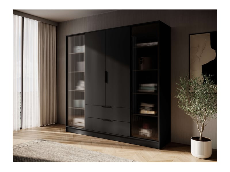 Mirage - armoire 2 tiroirs et 4 portes dont 2 vitrées aux extrémités 206cm - Conforama B